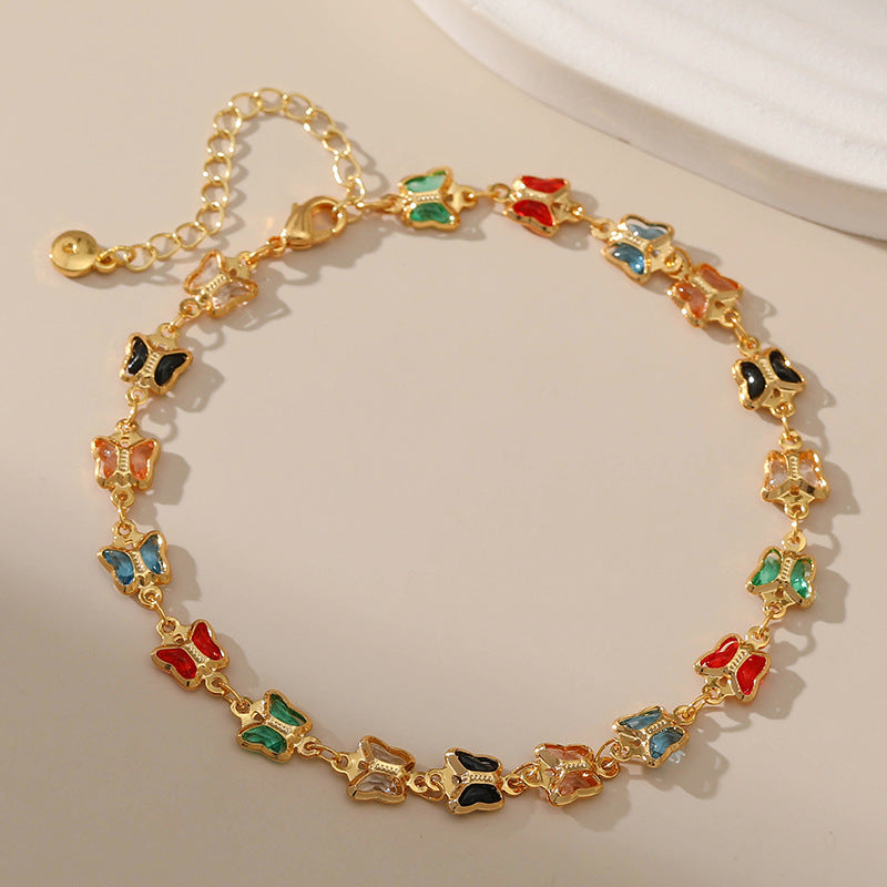 Butterfly Design Glass Diamond Anklet