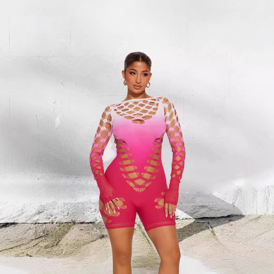 All-In-One High-Elastic Tie-Dye Cut Out Long-Sleeved Sexy Fashion Jumpsuit for Women